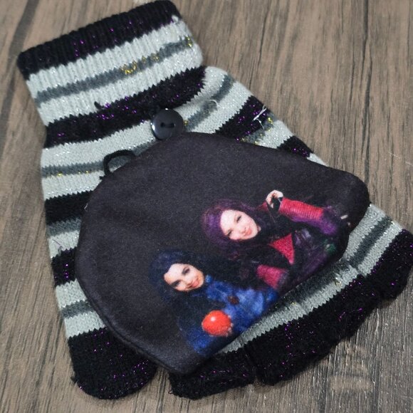 Disney ✦ Descendants Kids Gloves ✦ 2-Pack Black & Striped Convertible NWT - Picture 2 of 5